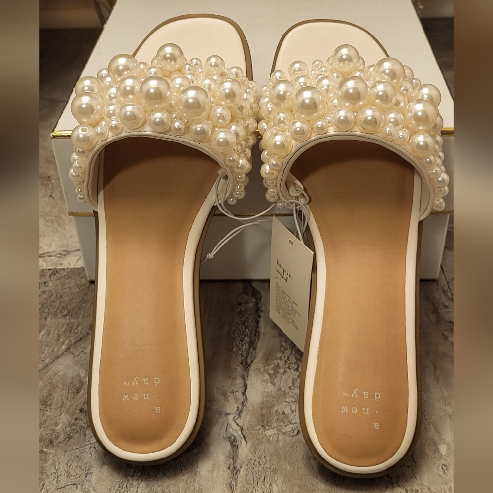 A Dew Day, Pearl Embellished Cream Sandals - Picture 5 of 9